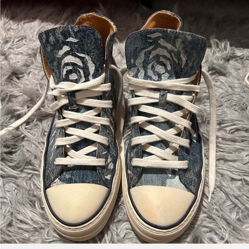 Ralph Lauren purple label Blue Denim Sneakers with 100% leather interior